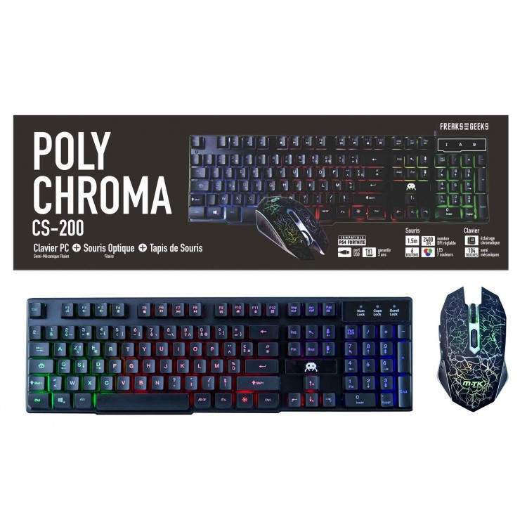 PACK CLAVIER+SOURIS+TAPIS POLYCHROMA: SEMI-MECANIQUE AZERTY CS-200 COMPATIBLE FORTNITE SUR PS4